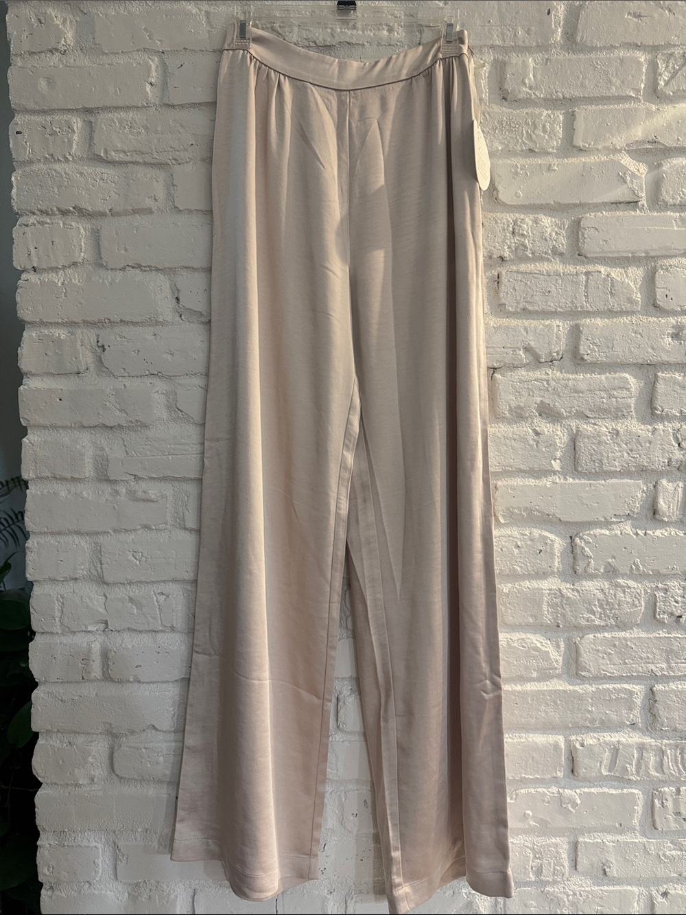 Miss Circle Light Beige/Pink Satin Wide Leg Pants, S